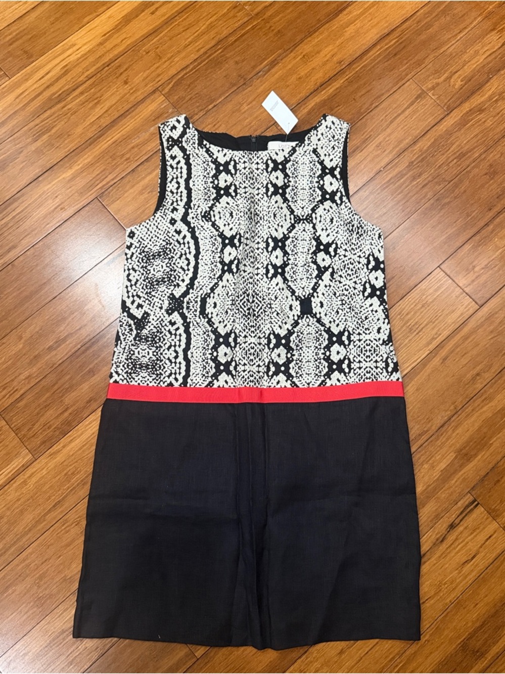 NWT LOFT Black and Ivory Snake-Print Shift Dress with Coral Waist 6